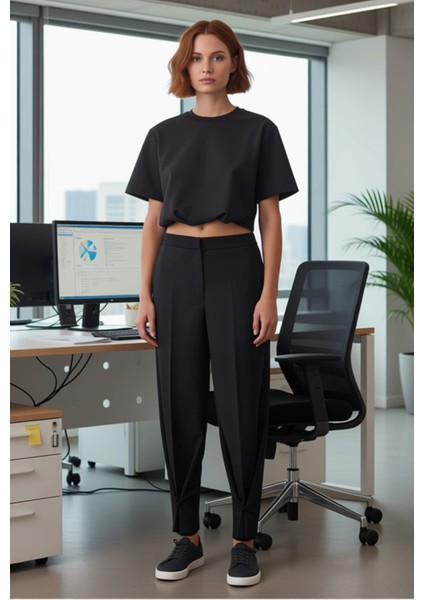 Düğme Detaylı Wide Leg Kumaş Pantolon Kadın Fonksiyonel Dayanıklı Kaliteli Konforlu Modern fiyatları