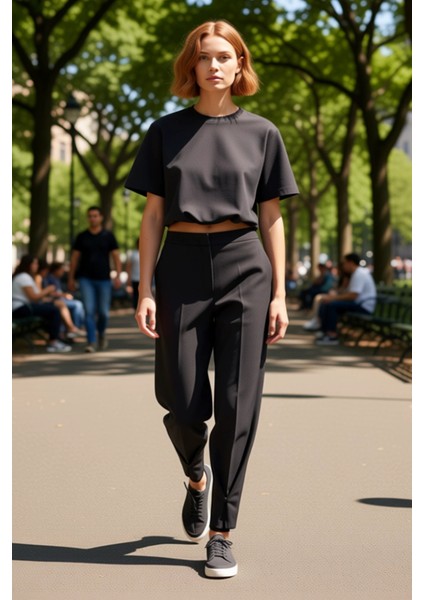 Düğme Detaylı Wide Leg Kumaş Pantolon Kadın Fonksiyonel Dayanıklı Kaliteli Konforlu Modern modelleri