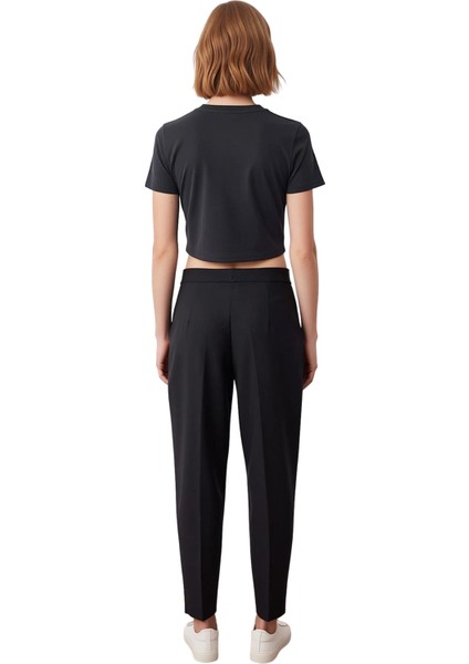 Düğme Detaylı Wide Leg Kumaş Pantolon Kadın Fonksiyonel Dayanıklı Kaliteli Konforlu Modern indirimleri