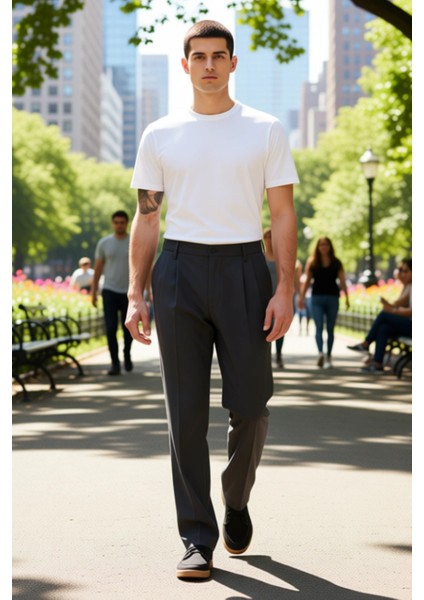 Erkek Antrasit Pileli Baggy Fit Kumaş Pantolon Fonksiyonel Dayanıklı Kaliteli Konforlu Şık modelleri