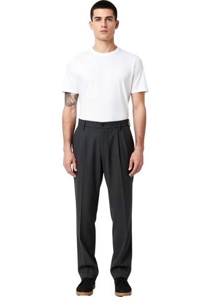 Erkek Antrasit Pileli Baggy Fit Kumaş Pantolon Fonksiyonel Dayanıklı Kaliteli Konforlu Şık fırsatları