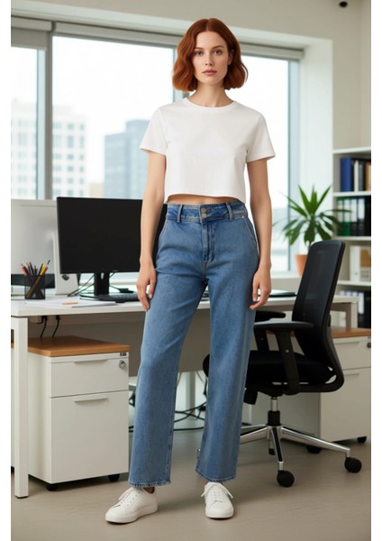 Kadın Yüksek Bel Comfort Straight Denim Pantolon Fonksiyonel Dayanıklı Kaliteli Konforlu Şık fiyatları