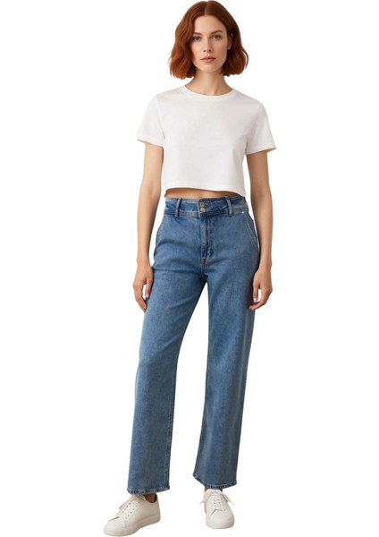 Kadın Yüksek Bel Comfort Straight Denim Pantolon Fonksiyonel Dayanıklı Kaliteli Konforlu Şık fırsatları