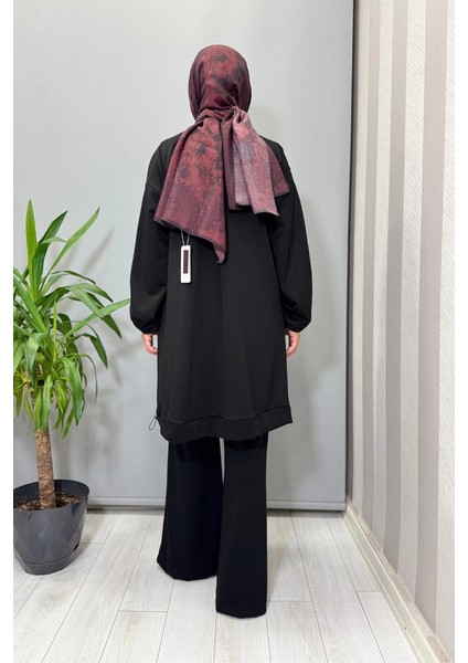 Kolu Kumaş ve Diliş Detaylı Tunik Siyah 38040 modelleri