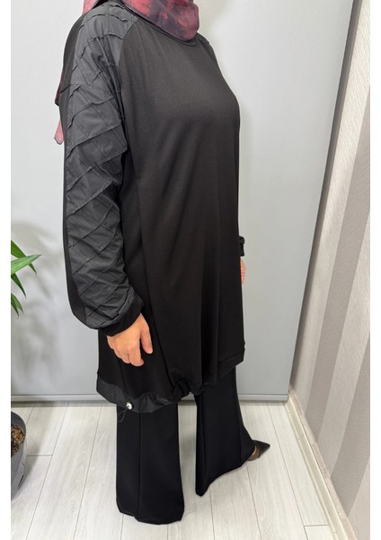 Kolu Kumaş ve Diliş Detaylı Tunik Siyah 38040 fırsatları