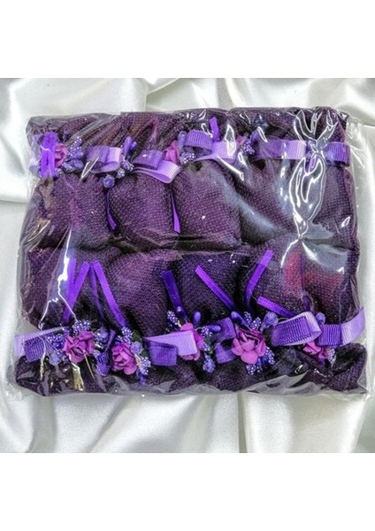10 Adet Küçük Kese Nikah Şekeri Etamin Kese Mor