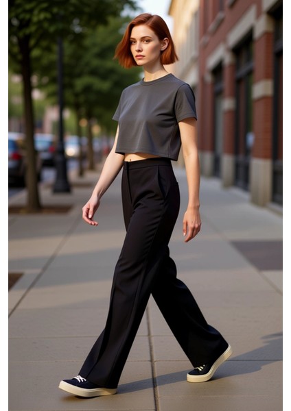 Kadın Düz Dokuma Geniş Paça Pantolon Fonksiyonel Dayanıklı Kaliteli Konforlu Estetik Rahat modelleri