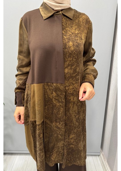 Desenli Parça Detaylı Ipek Gömlek Kahve 38303 fırsatları