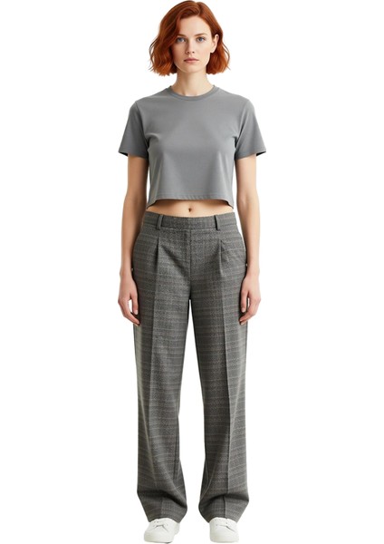 Kadın Kareli Geniş Paça Dokuma Pantolon Fonksiyonel Dayanıklı Kaliteli Konforlu Estetik Şık fırsatları