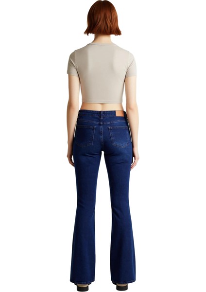 Kadın Yüksek Bel Düğmeli Flare Jean Pantolon Fonksiyonel Dayanıklı Kaliteli Konforlu Rahat indirimleri