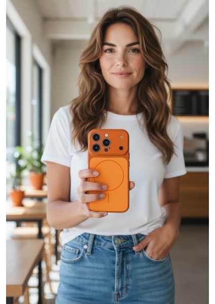 IPhone 14 Pro Turuncu Renk 17 Serisine Dönüşüm Kılıfı Orijinal Seri Lens Kısmı Camlı fırsatları