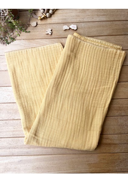 80X100CM 4 Katlı Hardal Renk Müslin Battaniye %100 Pamuk Müslin