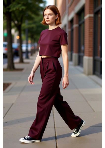 Kadın Yüksek Bel Düz Kesim Poliviskon Kumaş Pantolon Fonksiyonel Dayanıklı Kaliteli Modern modelleri