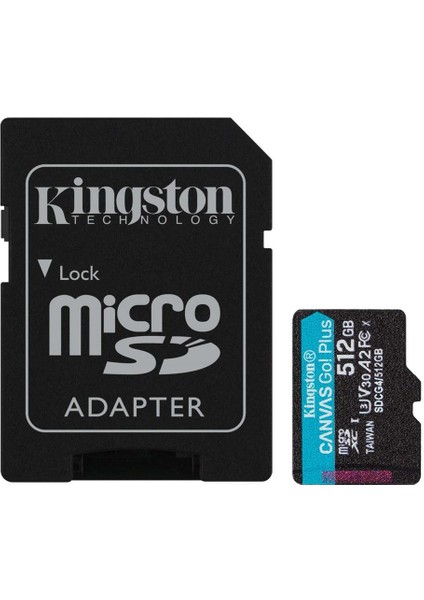 Kingston SDCG4-512GB 512GB Microsdxc Canvas Go Plus Gen4 200MB-S A2 U3 V30 Card + Adp Hafıza Kartı