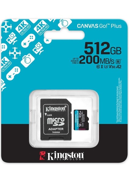 Kingston SDCG4-512GB 512GB Microsdxc Canvas Go Plus Gen4 200MB-S A2 U3 V30 Card + Adp Hafıza Kartı fiyatları