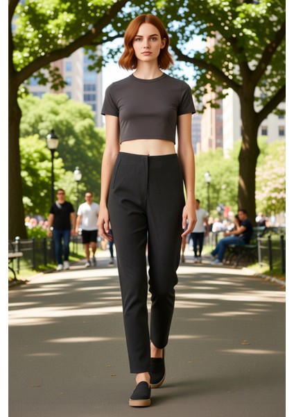 Kadın Yüksek Bel Bilek Boy Cigarette Dokuma Pantolon Fonksiyonel Dayanıklı Kaliteli Modern fiyatları