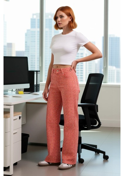 Kadin Ekose Desenli Wide Leg Pantolon Fonksiyonel Dayanıklı Kaliteli Konforlu Estetik Spor modelleri