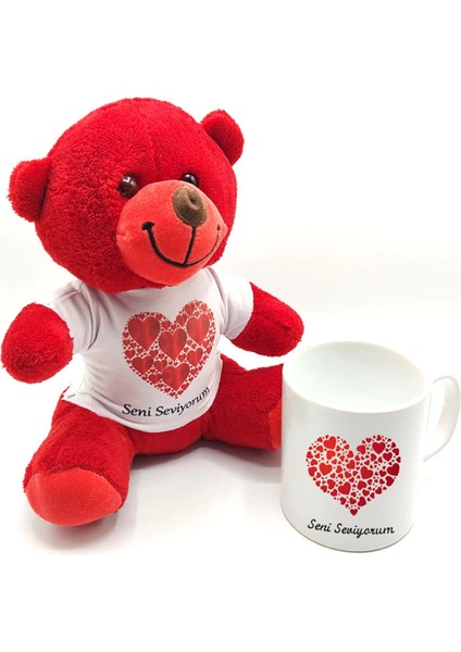 Seni Seviyorum Baskılı Kırmızı Ayıcık ve Kupa Bardak Seti fiyatları