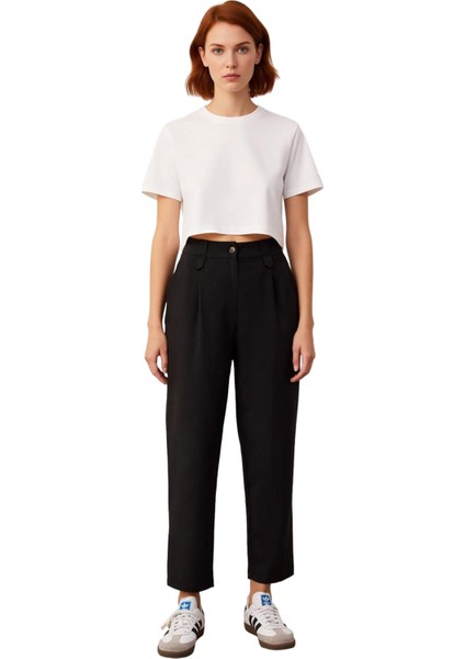 Kadın Antrasit Yüksek Bel Havuç Kesim Pantolon Fonksiyonel Dayanıklı Kaliteli Konforlu Şık fırsatları