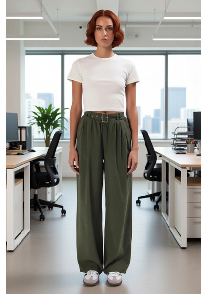 Kadın Düz Dokuma Wide Leg Pantolon Fonksiyonel Dayanıklı Kaliteli Konforlu Estetik Premium