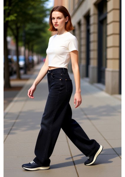 Kadın Açık Geniş Paça Denim Pantolon Fonksiyonel Dayanıklı Kaliteli Konforlu Estetik Rahat