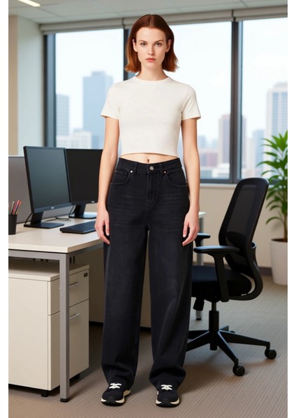 Kadın Açık Geniş Paça Denim Pantolon Fonksiyonel Dayanıklı Kaliteli Konforlu Estetik Rahat fiyatları