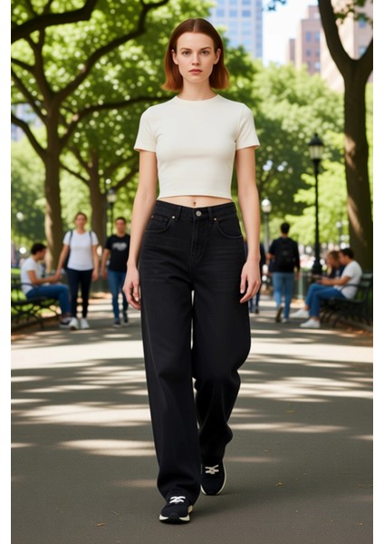 Kadın Açık Geniş Paça Denim Pantolon Fonksiyonel Dayanıklı Kaliteli Konforlu Estetik Rahat modelleri