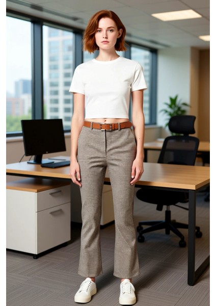 Kadın Yüksek Bel Ekose Desenli Flare Pantolon Fonksiyonel Dayanıklı Kaliteli Konforlu Spor fiyatları