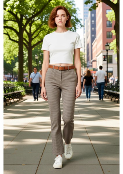 Kadın Yüksek Bel Ekose Desenli Flare Pantolon Fonksiyonel Dayanıklı Kaliteli Konforlu Spor modelleri