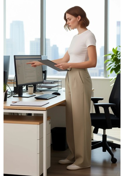 Kadın Wide Leg Dokuma Kumaş Pantolon Fonksiyonel Dayanıklı Kaliteli Konforlu Estetik Rahat