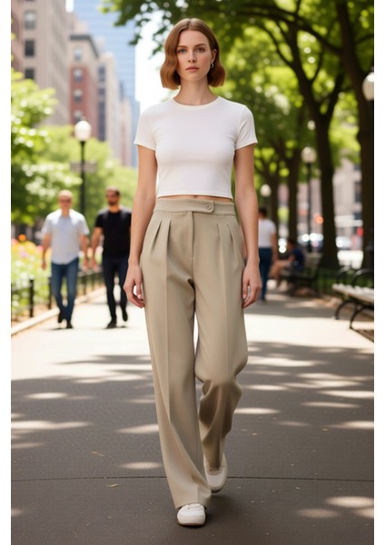 Kadın Wide Leg Dokuma Kumaş Pantolon Fonksiyonel Dayanıklı Kaliteli Konforlu Estetik Rahat fiyatları