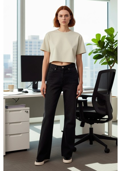 Kadın Yüksek Bel Wide Leg Denim Pantolon Fonksiyonel Dayanıklı Kaliteli Konforlu Estetik Şık fiyatları