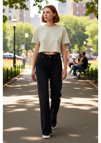 Kadın Yüksek Bel Wide Leg Denim Pantolon Fonksiyonel Dayanıklı Kaliteli Konforlu Estetik Şık modelleri