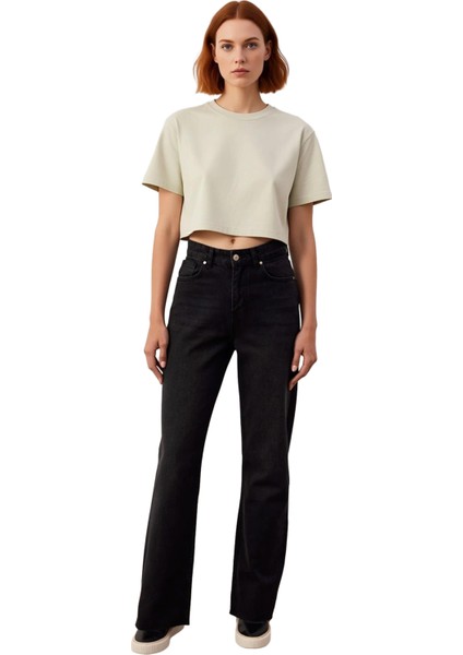 Kadın Yüksek Bel Wide Leg Denim Pantolon Fonksiyonel Dayanıklı Kaliteli Konforlu Estetik Şık fırsatları