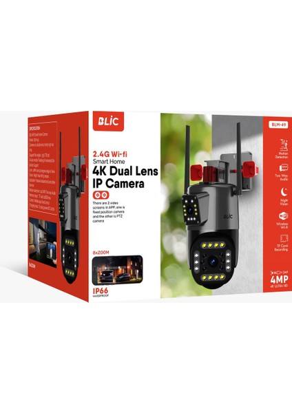 Blm-49 2+2mp 4K Ultra Hd 8x Zoom Ip Kamera Wifi Özellikli Hareket Takipli Gece Sensörlü Kamera Blm-49 fiyatları