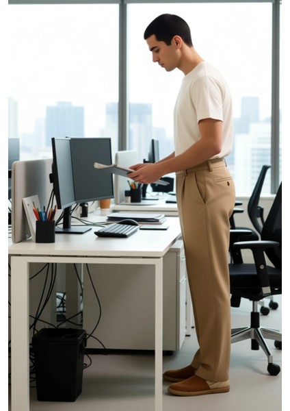 Erkek Düz Dokuma Wideleg Pantolon Fonksiyonel Dayanıklı Kaliteli Konforlu Estetik Premium Şık