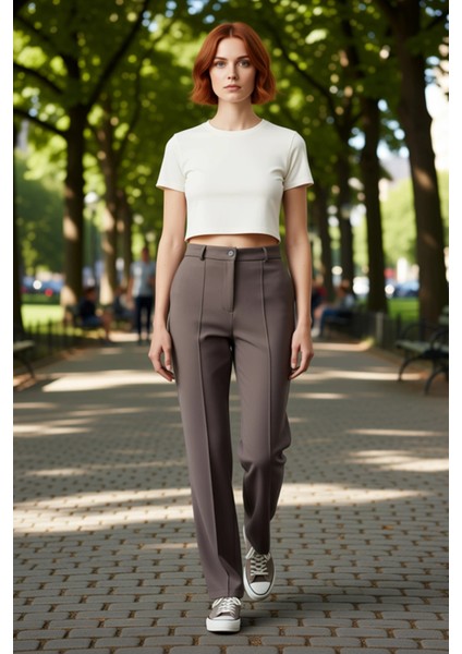 Kadın Yüksek Bel Düz Kesim Nervür Detaylı Dokuma Pantolon Fonksiyonel Dayanıklı Kaliteli Şık modelleri