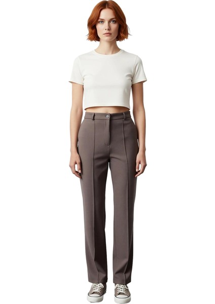 Kadın Yüksek Bel Düz Kesim Nervür Detaylı Dokuma Pantolon Fonksiyonel Dayanıklı Kaliteli Şık fırsatları