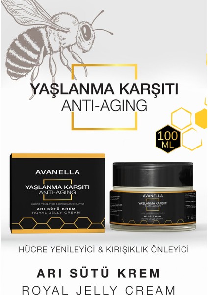 Doğal Arı Sütü Yüz Kremi Anti-Age Yaşlanma Karşıtı Kırışıklık Önleyici Onarıcı 100ML