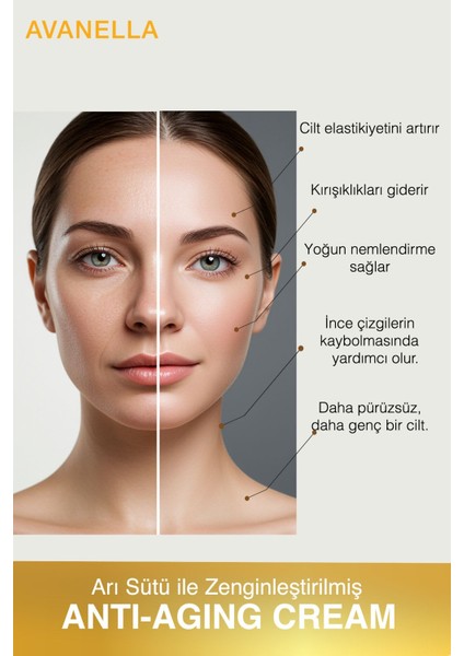 Doğal Arı Sütü Yüz Kremi Anti-Age Yaşlanma Karşıtı Kırışıklık Önleyici Onarıcı 100ML modelleri