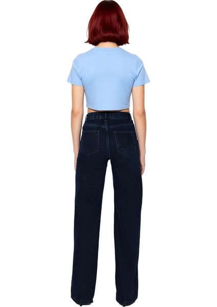 Kadın Yüksek Bel Wide Leg Denim Pantolon Fonksiyonel Dayanıklı Kaliteli Konforlu Estetik Şık fiyatları