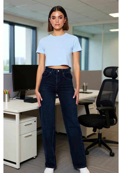 Kadın Yüksek Bel Wide Leg Denim Pantolon Fonksiyonel Dayanıklı Kaliteli Konforlu Estetik Şık modelleri