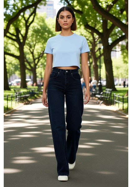 Kadın Yüksek Bel Wide Leg Denim Pantolon Fonksiyonel Dayanıklı Kaliteli Konforlu Estetik Şık fırsatları