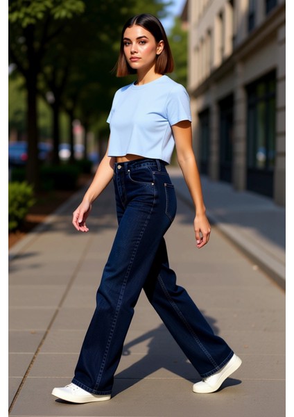 Kadın Yüksek Bel Wide Leg Denim Pantolon Fonksiyonel Dayanıklı Kaliteli Konforlu Estetik Şık indirimleri