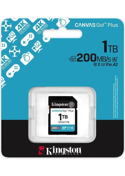 Kingston Sdg4-1tb 1tb Sdxc Canvas Go Plus Gen4 200MB-S C10 Uhs-I U3 V30 Hafıza Kartı fiyatları