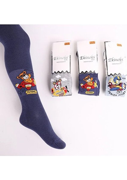 Ekinoks Erkek Çocuk Desenli Külotlu Çorap 3’lü Paket – Yumuşak, Esnek ve Pamuklu (0-1 / 1-2 / 3-4 / 5-6 Yaş)
