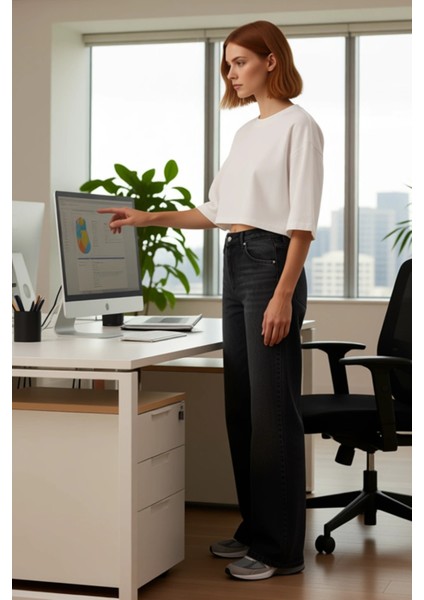 Kadın Antrasit Geniş Paça Denim Pantolon Fonksiyonel Dayanıklı Kaliteli Konforlu Estetik Şık fiyatları