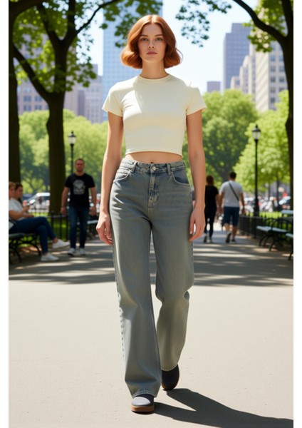 Kadın Vintage Yıkama Efektli Straight Kesim Jean Pantolon Fonksiyonel Dayanıklı Kaliteli Şık modelleri