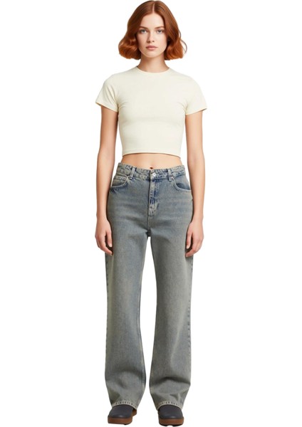 Kadın Vintage Yıkama Efektli Straight Kesim Jean Pantolon Fonksiyonel Dayanıklı Kaliteli Şık fırsatları