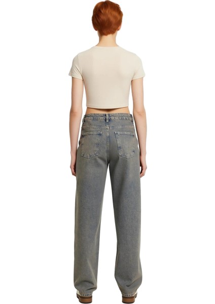 Kadın Vintage Yıkama Efektli Straight Kesim Jean Pantolon Fonksiyonel Dayanıklı Kaliteli Şık indirimleri